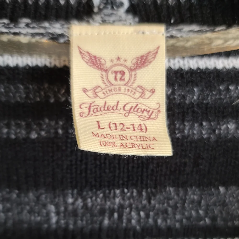 Faded Glory cardigan sweater black, white, gray stripes, women 12-14 - Picture 2 of 5